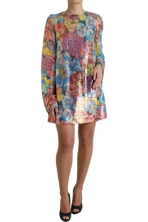 Dolce & Gabbana Floral Sequined Shift Mini Dress - IT40|S