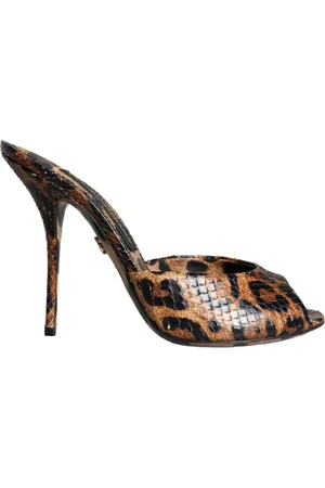 Dolce & Gabbana Leopard Leather Slides Heels Sandals Shoes - EU39/US8.5