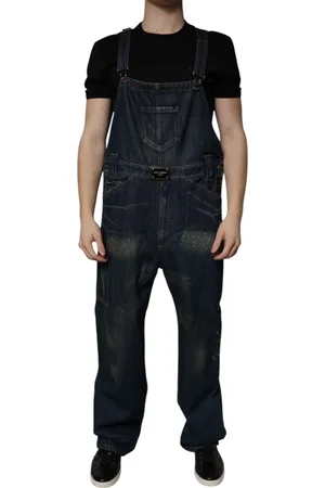 Dolce & Gabbana Dark Blue Cotton Men Jumpsuit Denim Jeans - IT50 | L