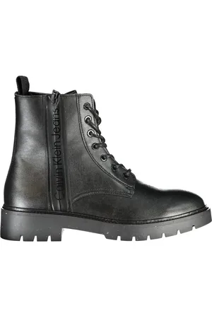 Calvin Klein Sleek Black Ankle Boots with Laces and Zip Detail - EU46
