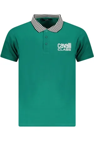 Roberto Cavalli Green Cotton Men Polo Shirt - M