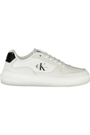 Calvin Klein Sleek White Lace-Up Sneakers with Contrast Details - EU37/US7