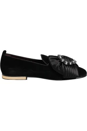 Dolce & Gabbana Black VATICANO Crystal Ribbon Slip On Shoes - EU40/US9.5