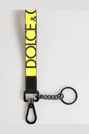 Dolce & Gabbana Yellow Logo Nylon Silver Brass Holder Keychain Keyring