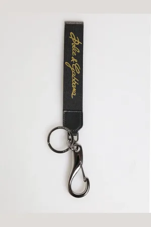 Dolce & Gabbana Black Yellow Polyester DG Logo Silver Keychain Keyring