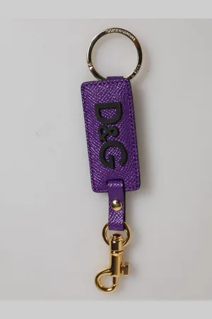 Dolce & Gabbana Purple DG Logo Leather Gold Tone Metal Keyring Keychain