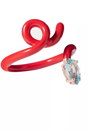 BEA BONGIASCA Baby Vine Tendril Enamel, Rose Gold and Topaz Ring