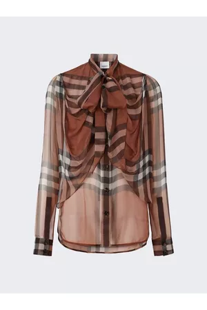 Burberry Silk Pussy-bow Blouse Dark Birch Brown