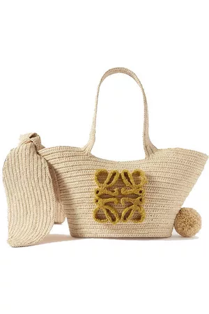 Loewe Bunny Basket small leather-trimmed raffia shoulder bag