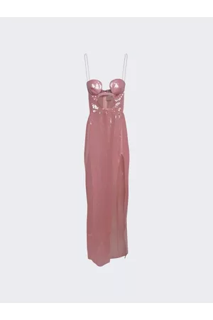 Nensi Dojaka Women Padded Bras - Sequined Long Fitted Dress With Volute Padded Bra Pink