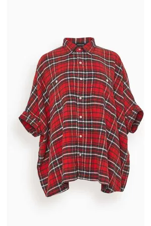 R13 Women Oversized T-Shirts - Plaid Oversized Boxy Shirt in Red