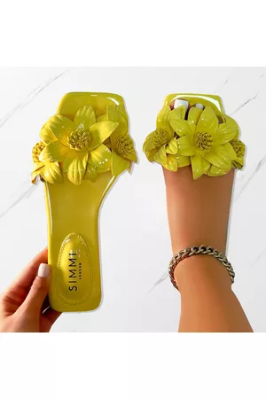 simmi.com Flat Sandals - Miray Yellow Flower Flat Slides