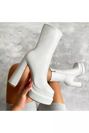 simmi.com Ankle Boots - Martha White Double Platform Block Heel Ankle Boots
