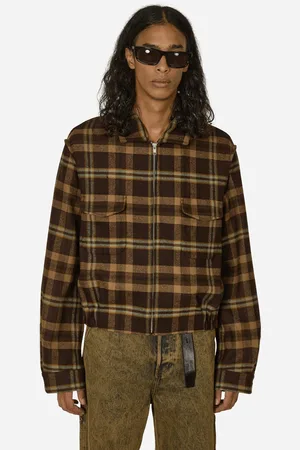 Random Identities Simmo Tartan Vintage Zip-Up Jacket Brown