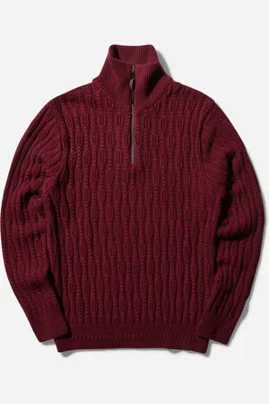 Hyein Seo Women s Troyer Knit Sweater with Gloves Burgundy