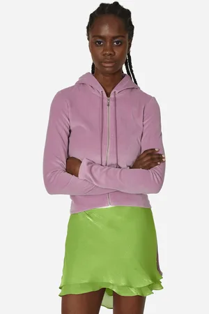 PRISCAVera Velour Ruched Zip-Up Hoodie Lavender