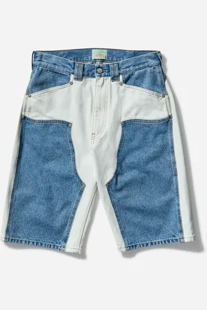 ARIES Women s Patchwork Western Carpenter Shorts White / Indigo