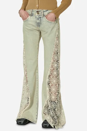 Guess Lace Denim Flare Pants Tinted Light Wash