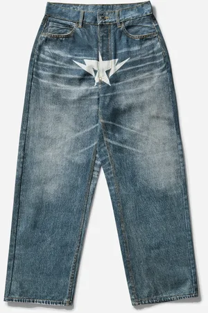 A Bathing Ape Men s Fake Print Sta Denim Pants Light Indigo