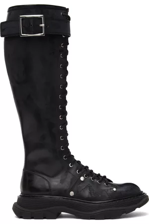 Alexander McQueen Women Lace-up Boots - Black Tread Lace-Up Tall Boots