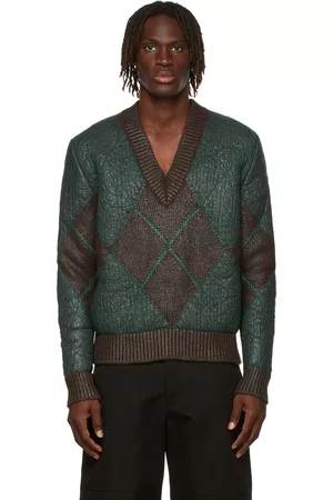 Bottega Veneta Brown & Green Coated Argyle Sweater