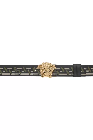 Versace Men Belts - Black & Khaki La Medusa La Greca Print Belt