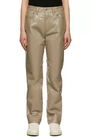 AGOLDE Women Leather Pants - Taupe Recycled Leather 90's Pinch Waist Pants