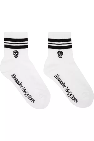 Alexander McQueen Women Sports Equipment - White & Black Stripe Skull Sport Socks