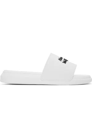 Alexander McQueen Men Sandals - White Logo Pool Slides