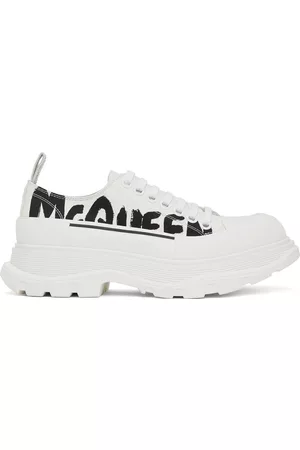 Alexander McQueen Men Sneakers - White & Black Tread Slick Graffiti Sneakers