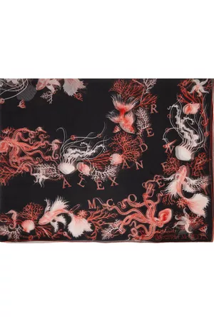 Alexander McQueen Women Scarves - Black & Red Silk Coral Scarf