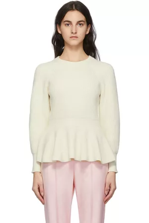 Alexander McQueen Women Sweaters - Off-White Wool Peplum Sweater