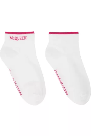 Alexander McQueen Women Socks - Pink & White Logo Ankle Socks