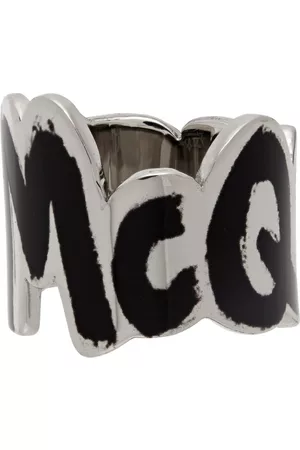 Alexander McQueen Men Rings - Silver & Black Graffiti Ring