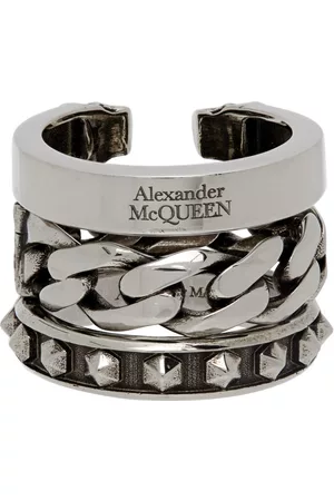 Alexander McQueen Silver Punk Chain and Studs Double Ring