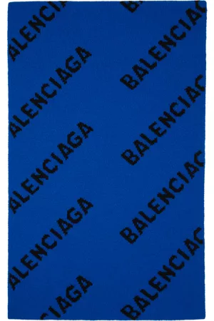 Balenciaga Men Scarves - Blue Allover Logo Scarf