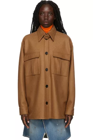 Maison Margiela Women Lightweight Coats - Brown Felt Wool Light Coat