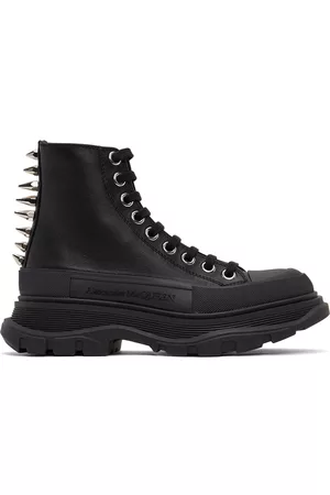 Alexander McQueen Women Sneakers - Black Leather Stud Tread Slick Sneakers