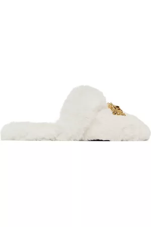 VERSACE Men Winter Boots - White Faux-Fur Palazzo Slippers