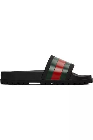 Gucci Black Rubber Web Slide Sandals