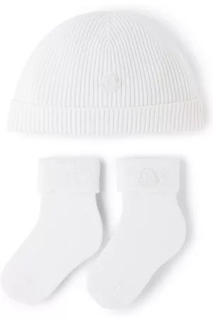 Moncler Baby White Beanie & Socks Set
