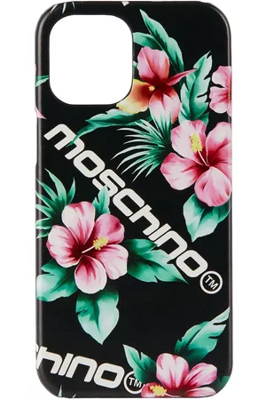 Moschino Phones Cases - Black Flowers Logo iPhone 12 Pro Max Case