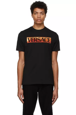 VERSACE Men T-Shirts - Black Wave Logo T-Shirt