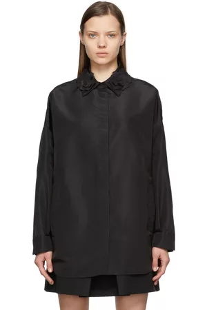 VALENTINO Women Twill Shirts - Black Silk Flower Collar Shirt