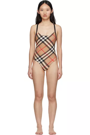 Burberry Women Swimsuits - Beige Vintage Check One-Piece Swimsuit