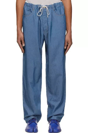 Maison Margiela Men Twill Pants - Blue Cotton Trousers