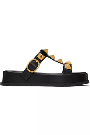 Valentino Garavani Black Platform Roman Stud Slide Sandals