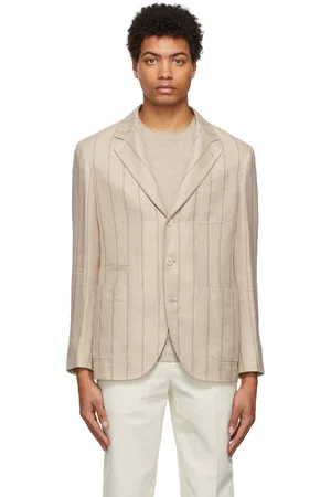 Brunello Cucinelli Men Blazers - Beige Striped Suit-Type Blazer
