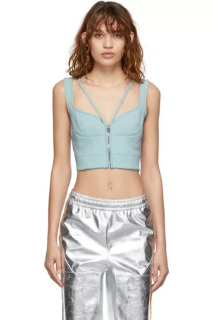 Stella McCartney Women Tank Tops - Blue Zipper V Strap Tank Top