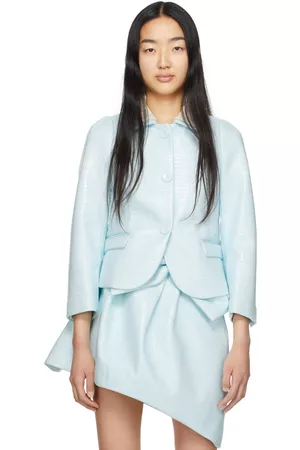 Shushu/Tong Women Leather Jackets - Blue Flower Suit Jacket